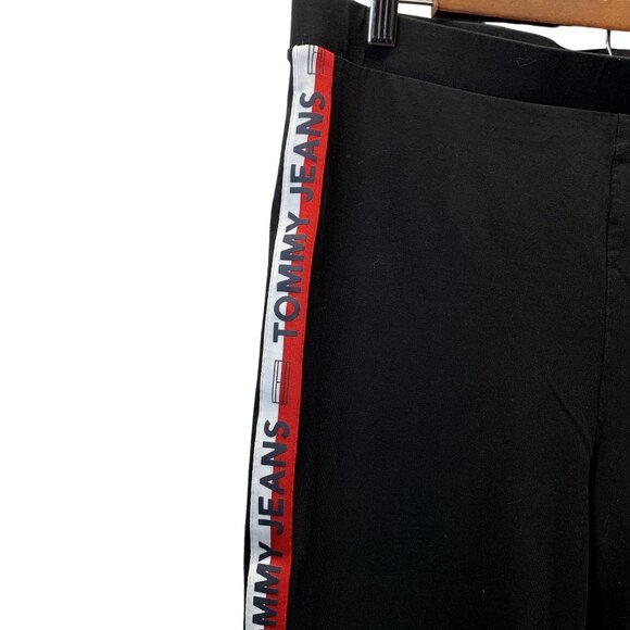 Tommy Jeans Leggings Womens Waist 34" Black Side Stripe Cropped Retro Pants RARE - Picture 11 of 14